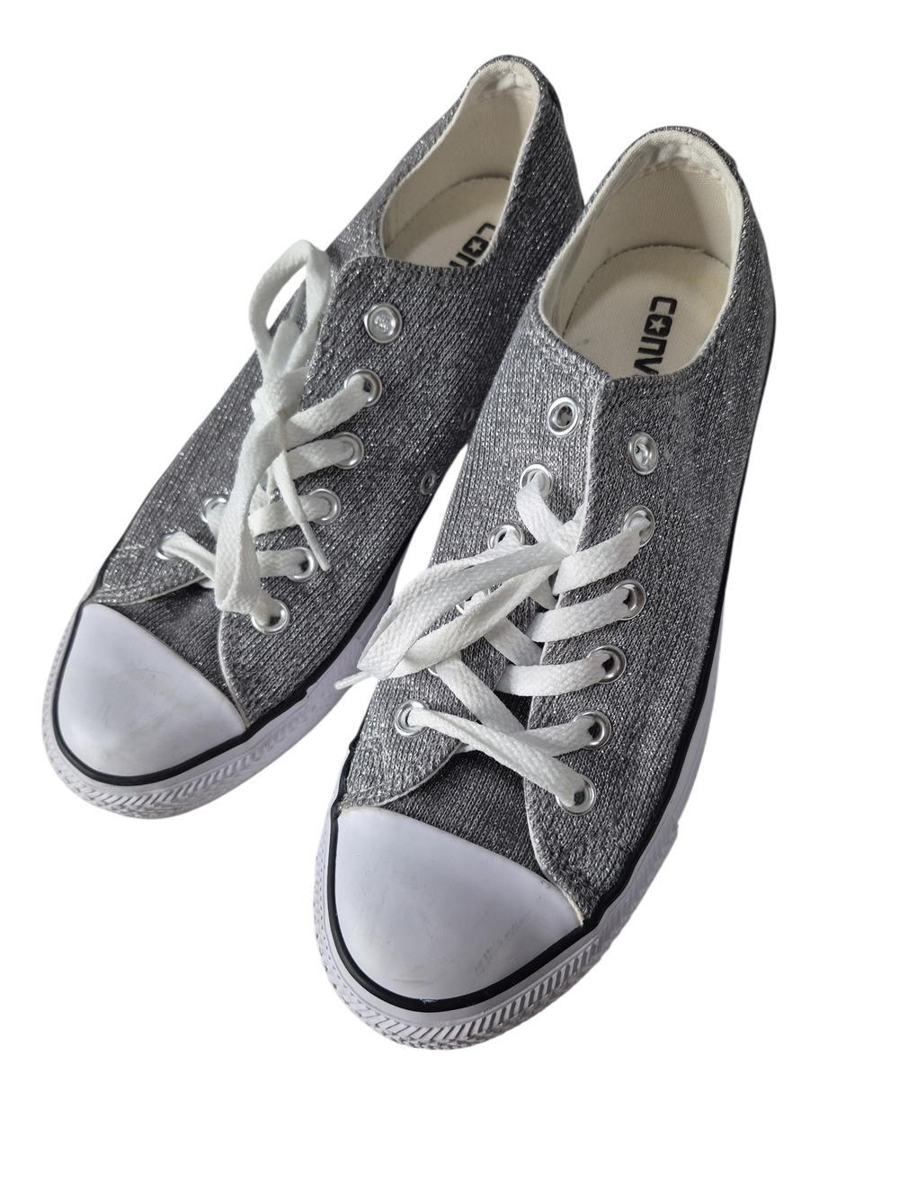 EUC Like New Converse Chuck Taylor All Star Metallic Silver Sparkle Sneakers 7.5